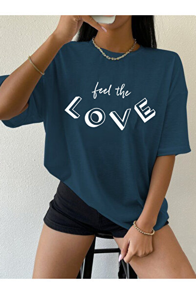 SUNFREE Γυναικείο κοντομάνικο μπλουζάκι LOVE με στάμπα Oversize για το καλοκαίρι