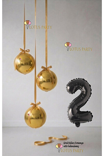 LOTUS PARTY Gold Set - Gold Globe Balloon - Black Number Balloon - Globe Foil...