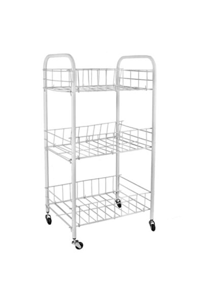OEM Τριώροφη Μεταλλική Ραφιέρα με Πλαστικούς Τροχούς, Λευκή