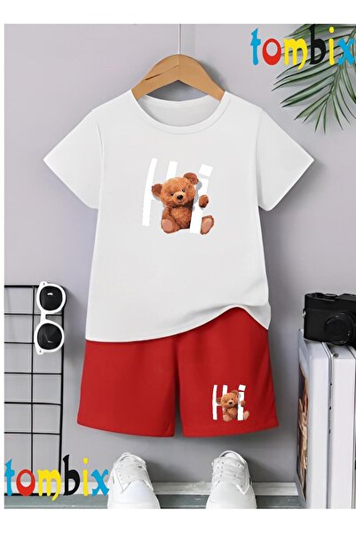 tombix Hi Bear Printed T-Shirt Shorts Summer Children's Set