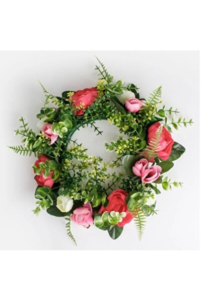 OEM Διακοσμητικό Στεφάνι με Τεχνητά Άνθη Παιώνιας Ροζ/Πράσινο 25 εκ.