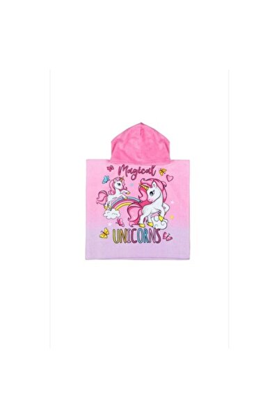 Wonderland Παιδική πετσέτα θαλάσσης με κουκούλα, Μονόκερος, Ροζ, 51.5x102 εκ.