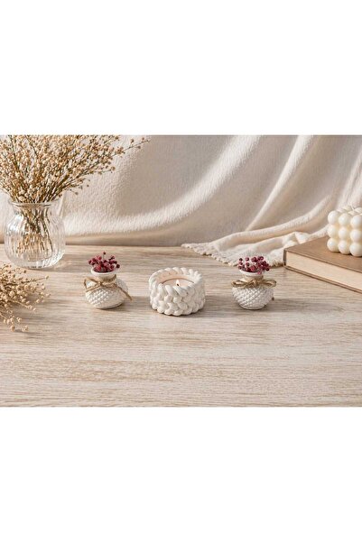 İki Minimalist Vazo ve Bir Örme Mumluk Set