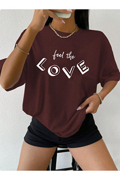 SUNFREE Γυναικείο κοντομάνικο μπλουζάκι LOVE με στάμπα Oversize για το καλοκαίρι