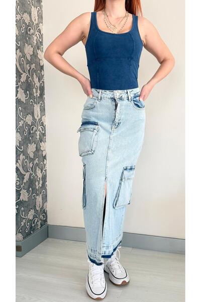 altun boutique kargo cepli denim etek