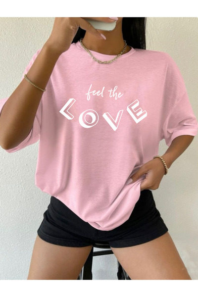 SUNFREE Γυναικείο κοντομάνικο μπλουζάκι LOVE με στάμπα Oversize για το καλοκαίρι