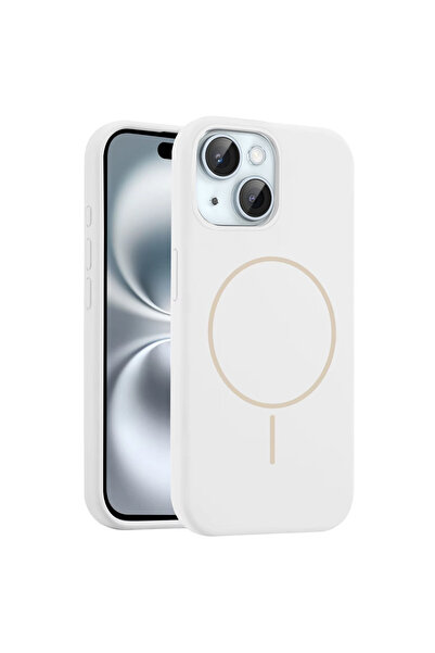 cepmoda iPhonE "15" JLY İçi Kadife Kaplama Soft Magsafe Lansman Kılıf [BEYAZ]