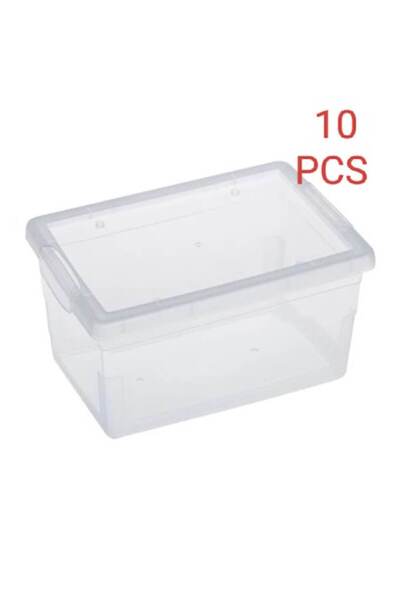 OEM Σετ 10 Κουτιών Αποθήκευσης με Καπάκι, Πλαστικά, Διαφανή, 9L, 38x24x14 εκ.
