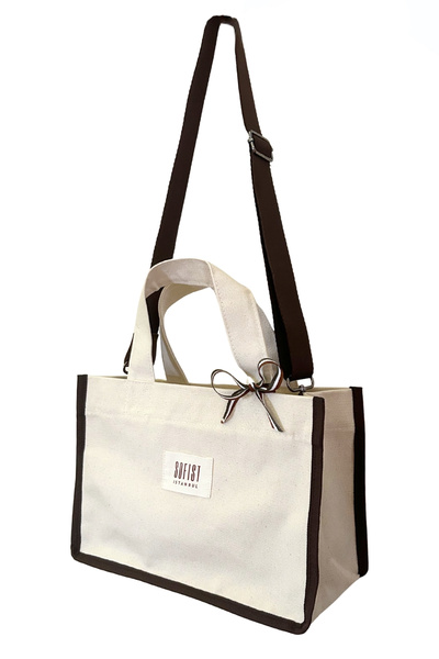 Sofist İstanbul Καφέ & Εκρού Καμβάς Τσάντα Ώμου Balat με Ρυθμιζόμενο Λουράκι,...