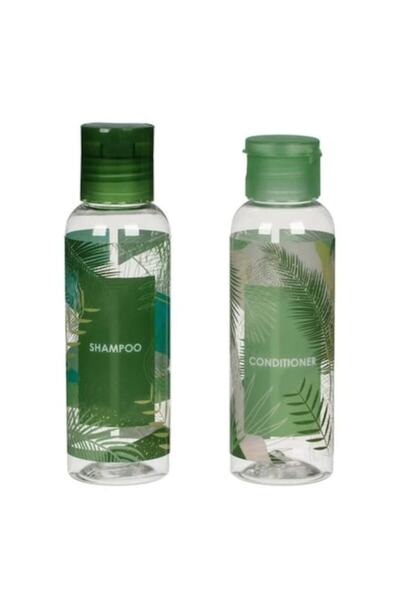 OEM Σετ Ταξιδίου με Μπουκάλια, Σχέδιο Τροπικών Φύλλων, Πλαστικό, 2 τεμάχια, 1...