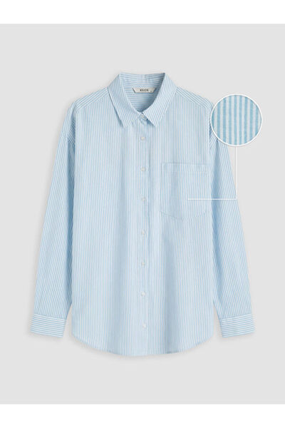 LC Waikiki Rmz Gi̇yi̇m Farkiyla Striped Loose Fit Linen Blend Women's Shirt