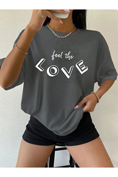 SUNFREE Γυναικείο κοντομάνικο μπλουζάκι LOVE με στάμπα Oversize για το καλοκαίρι