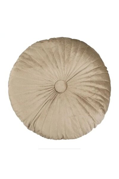 OEM Διακοσμητικό Μαξιλάρι για Καναπέ, Βελούδινο Μπεζ με Κουμπί, Ø38x10εκ.