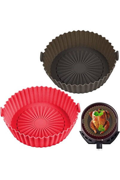 Tongboke Σετ 2 καλαθιών για φριτέζα αέρος, σιλικόνης, κόκκινο/καφέ, 20,7 x 16...