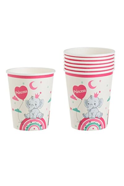 OEM Σετ 6 χάρτινα ποτήρια για πάρτι, Ελέφαντας Ουράνιο Τόξο, Ροζ/Μπεζ