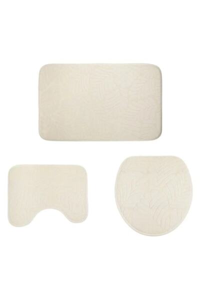OEM Set of Bath Mats, Leaf Relief Pattern, Polyester, Beige, 3 Pieces