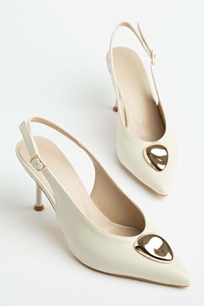 Dilimler Ayakkabı Γυναικεία παπούτσια με λεπτό τακούνι στιλέτο μπεζ με μεταλλ...