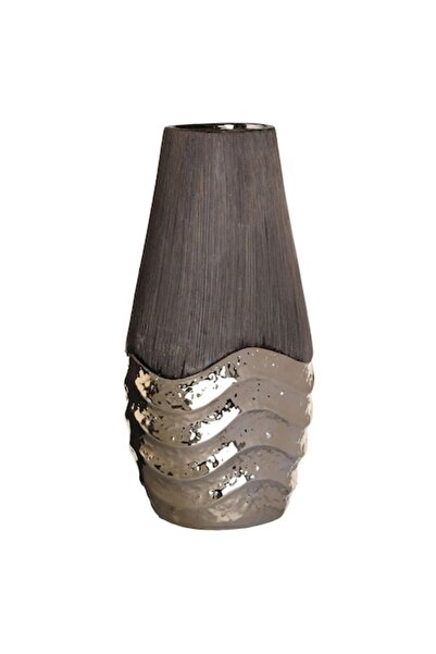 ANTBRO Διακοσμητικό Καφέ Βάζο με Ανάγλυφη Βάση σε Χρώμα Σαμπάνιας 18x5.5x35εκ.