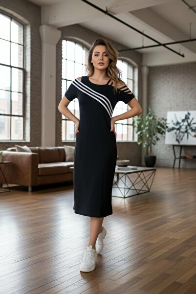 Mossta Ασύμμετρο φόρεμα με λεπτομέρεια στο λαιμό, κοντό μανίκι, μήκος μίντι, ...