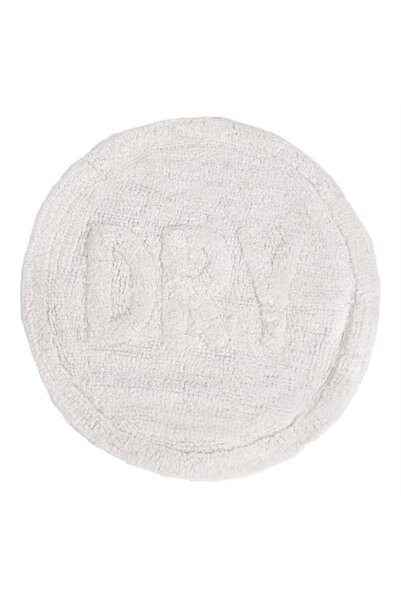 OEM Στρογγυλό Λευκό Βαμβακερό Χαλάκι Μπάνιου με Ανάγλυφα Γράμματα DRY ø60εκ.