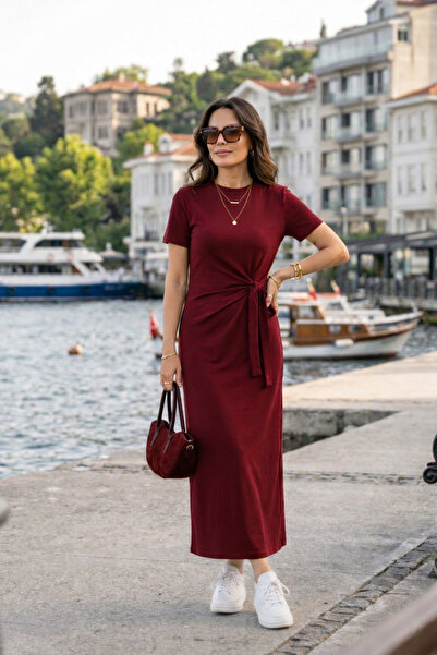 legends butik Rochie midi modală pentru femei – Detalii laterale cu șireturi,...