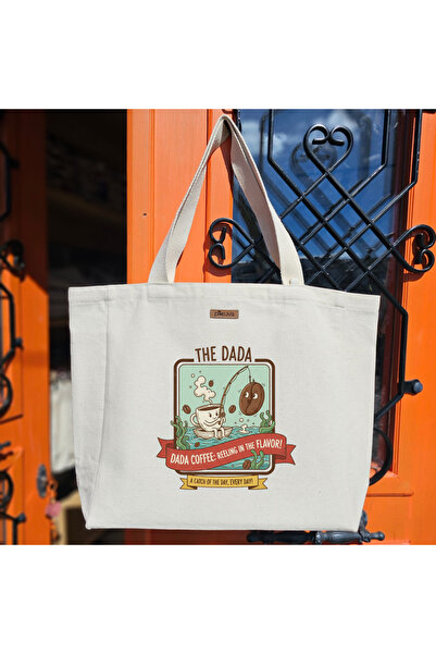 Pikkuva حقيبة قماشية طبيعية مطبوعة من Dada Coffee Flavor Catcher بمقبض أبيض م...