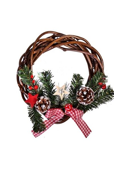 Winter Χριστουγεννιάτικο Διακοσμητικό Στεφάνι, Καφέ/Κόκκινο 23 εκ.