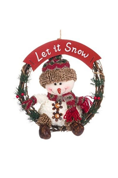 Winter Χριστουγεννιάτικο στεφάνι, Χιονάνθρωπος, Ας χιονίσει, Καφέ, 30 εκ.