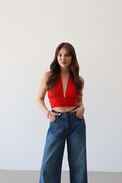 FEWTİNT Γυναικεία μπλούζα με δέσιμο στην πλάτη και το λαιμό. Μπροστινό μέρος ...