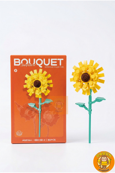 Bricks Ayçiçeği Çiçek Yapım Seti - Solmayan Kristal Yapay Çiçek - 86 Parça Dekoratif Lego Blok Çiçek