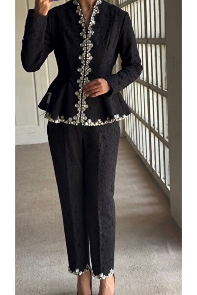 MODA Yeni sezon özel tasarım 2 Li set taş işlemli ceket pantolon Dabıl dantel...