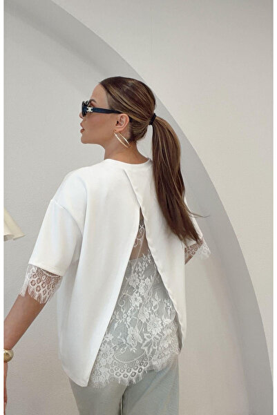 My Blog Εκρού μπλουζάκι με δαντέλα στην πλάτη - 1073