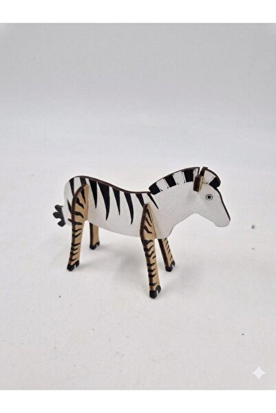 Mu Art Ahşap 1 Adet Ahşap 3D Hayvanlar Zebra Boyama Okul Dıy Etkinlik Aktivit...