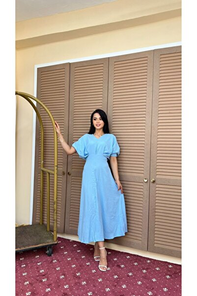 Nida Boutique V-Neck Front Slit Bat Sleeve Cotton Aerobin Dress