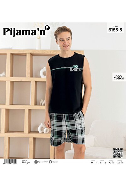Pijaman 6185-5 ERKEK % 100 COTTON JAKARLI KISA KOL ŞORTLU TAKIM