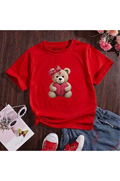 playwear Πλεκτό μπλουζάκι με στάμπα αρκούδας, 100% βαμβακερό, με λαιμόκοψη πο...