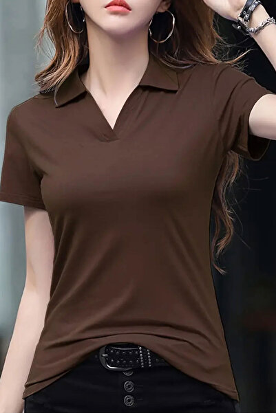 WEARTEX Düz Renkli Yaka Detaylı Likrali Esnek T.shirt, Bahar ve Yaz İçin Raha...