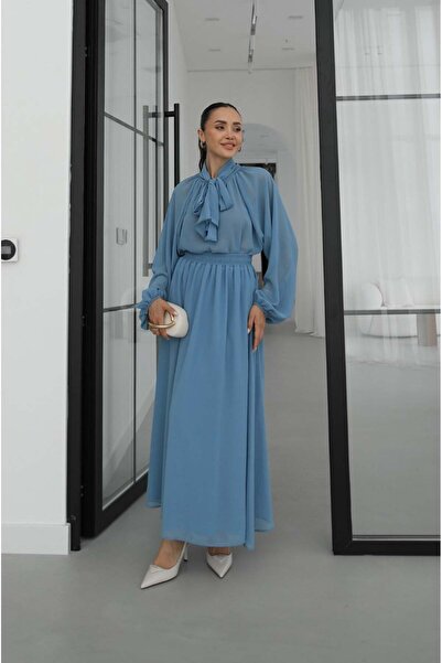 Havoş Σετ μπλούζας και φούστας από ύφασμα Blue Crinkle