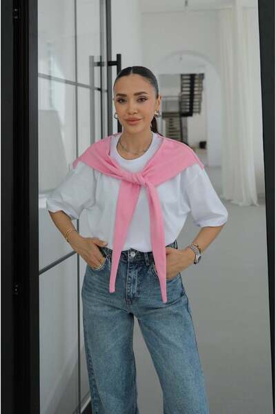 Havoş Λευκό μπλουζάκι με ροζ δέσιμο σε στυλ καραμέλας