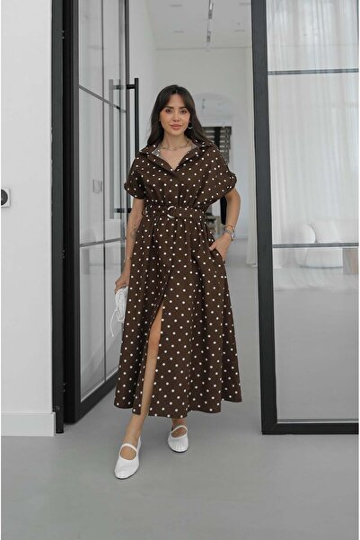 Havoş Καφέ Φόρεμα Solaro με Πουά