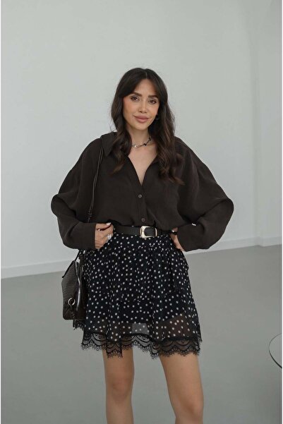 Havoş Καφέ πουκάμισο με ανοιχτούς ώμους σε μεγάλο μέγεθος