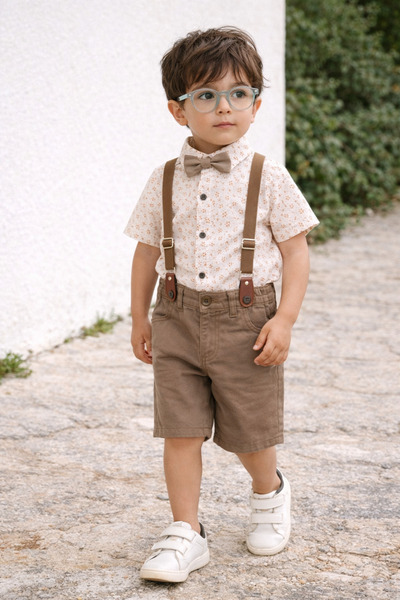 MİNİK DÜŞLER Set cămașă și pantaloni scurți cu papion pentru băieți