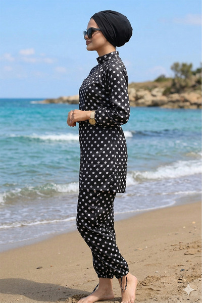 TrendParis Μαύρο σατέν υφασμάτινο μαγιό χιτζάμπ