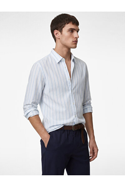 Koton Buttoned Cotton Regular Fit Long Sleeve Classic Collar Striped Shirt