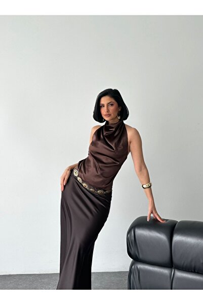 YONEZ MODA Γυναικεία σατέν μπλούζα με ντραπέ πλάτη και ανοιχτή πλάτη, από γυα...