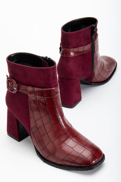 Dilimler Ayakkabı Γυναικείες μπότες με χοντρό τακούνι από σουέντ και δέρμα κρ...