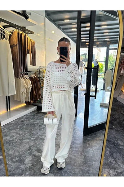 POİNE Πουλόβερ - Λευκό - Oversize