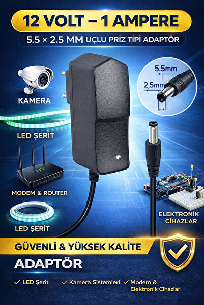 nelerbulurum 12V 1A Adaptör 5.5*2.5 MM LEDLİ – LED Şerit, Güvenlik Kamerası, ...