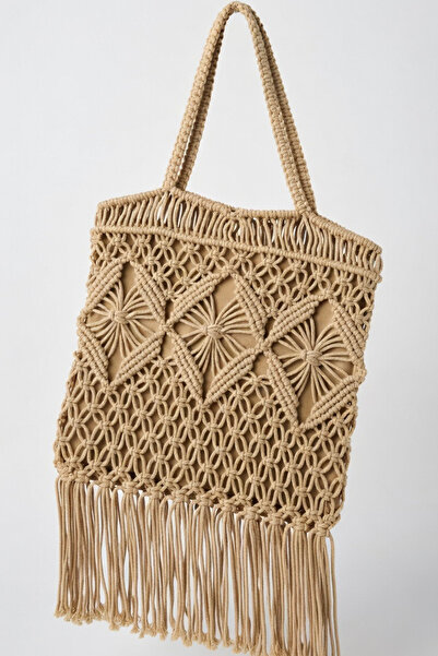 Mollycrush Γυναικεία τσάντα ώμου με φούντες από μακραμέ σε χρώμα καμηλό |   Μ...