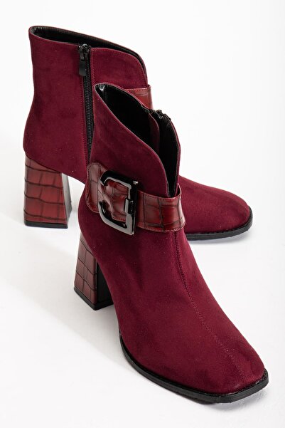 Dilimler Ayakkabı Γυναικείες μπότες με τακούνι σε μπορντό χρώμα με μεταλλική ...